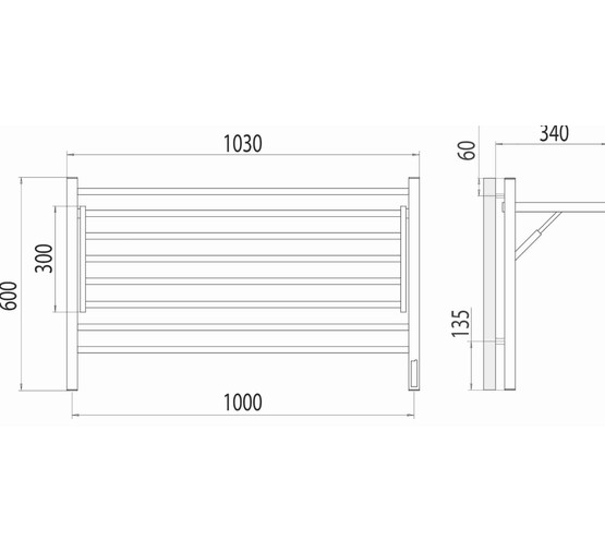 Полотенцесушитель электрический Terminus Горизонт с полкой 1000х600 П8 хром