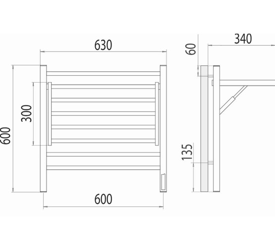 Полотенцесушитель электрический Terminus Горизонт КС с полкой 600х600 П8 черный муар