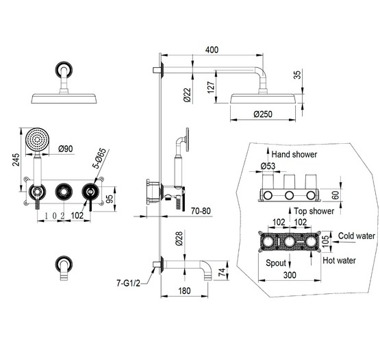 Душевая система Boheme Eterna со смесителем встраиваемый бронза