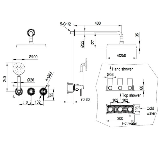 Душевая система Boheme Eterna со смесителем встраиваемый бронза