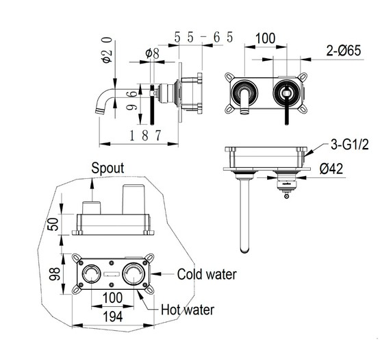 Смеситель для раковины Boheme Eterna встраиваемый бронза 