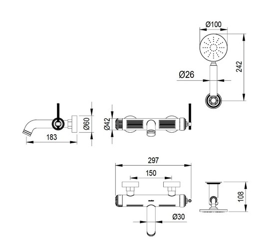 Смеситель для ванны Boheme Eterna бронза 