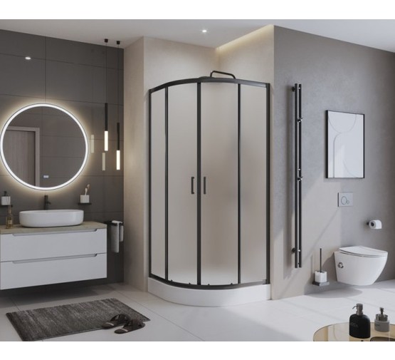 Душевой угол BelBagno Uno-195-R-2-90-P-Nero 900x900 черный, текстур.стекло 