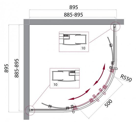 Душевой угол BelBagno Uno-195-R-2-90-P-Nero 900x900 черный, текстур.стекло 