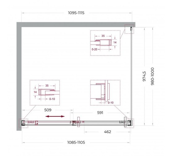 Душевой угол BelBagno SOFT_CLOSE 1 AH 1 1100x1000 оружейная сталь, прозр.стекло 