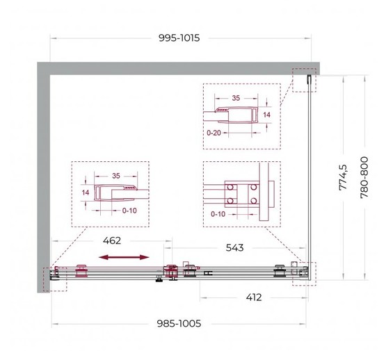 Душевой угол BelBagno SOFT_CLOSE 2 AH 1 1000x800 оружейная сталь, прозр.стекло 