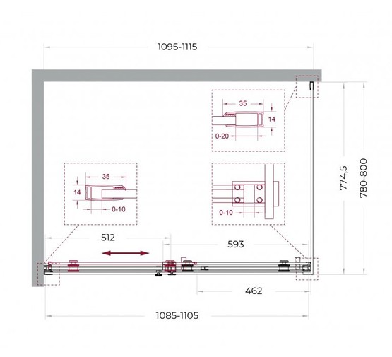 Душевой угол BelBagno SOFT_CLOSE 2 AH 1 1100x800 хром, прозр.стекло 