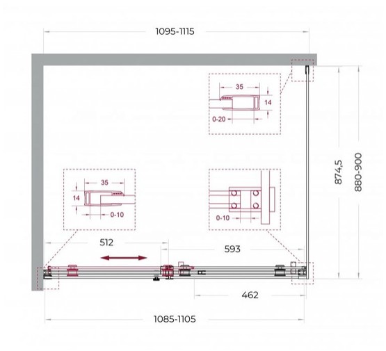 Душевой угол BelBagno SOFT_CLOSE 2 AH 1 1100x900 хром, прозр.стекло 