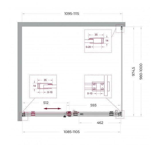 Душевой угол BelBagno SOFT_CLOSE 2 AH 1 1100x1000 оружейная сталь, прозр.стекло 