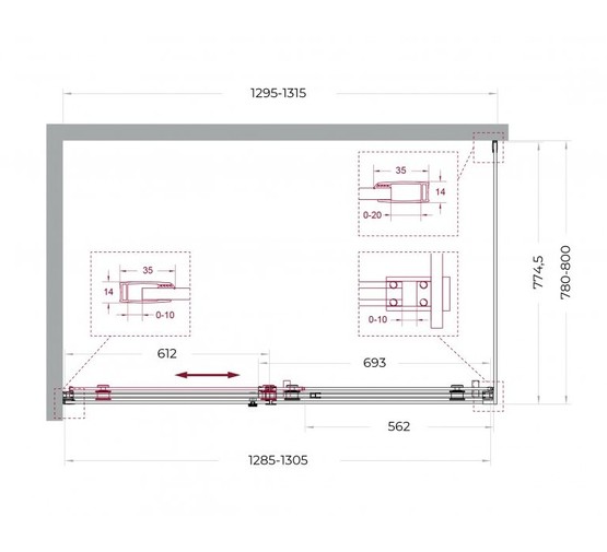 Душевой угол BelBagno SOFT_CLOSE 2 AH 1 1300x800 хром, прозр.стекло 