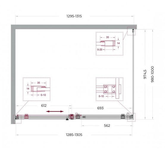 Душевой угол BelBagno SOFT_CLOSE 2 AH 1 1300x1000 хром, прозр.стекло 