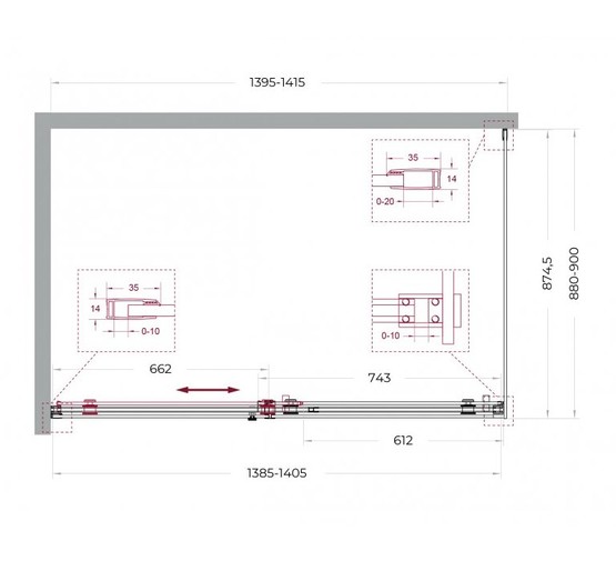 Душевой угол BelBagno SOFT_CLOSE 2 AH 1 1400x900 оружейная сталь, прозр.стекло 
