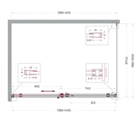 Душевой угол BelBagno SOFT_CLOSE 2 AH 1 1400x1000 оружейная сталь, прозр.стекло 