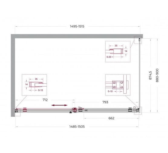 Душевой угол BelBagno SOFT_CLOSE 2 AH 1 1500x900 хром, прозр.стекло 