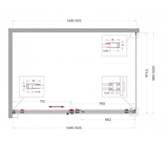 Душевой угол BelBagno SOFT_CLOSE 2 AH 1 1500x1000 оружейная сталь, прозр.стекло 