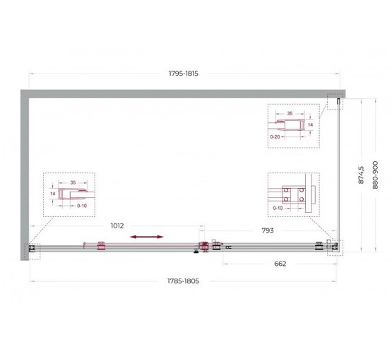 Душевой угол BelBagno SOFT_CLOSE 2 AH 1 1800x900 оружейная сталь, прозр.стекло 