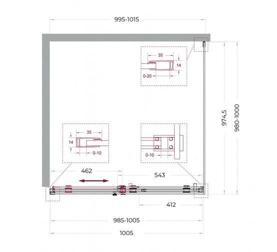 Душевой угол BelBagno SOFT_CLOSE 2 A 1 1000x1000 оружейная сталь, прозр.стекло 
