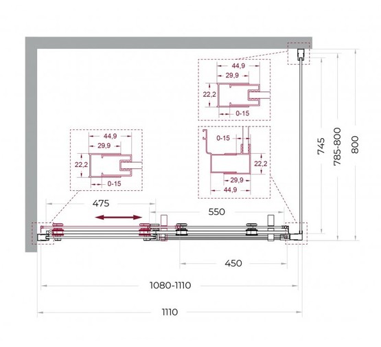 Душевой угол BelBagno Marino 2 AH 1 1100x800 оружейная сталь, прозр.стекло 