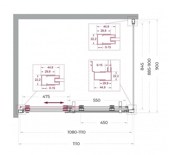Душевой угол BelBagno Marino 2 AH 1 1100x900 оружейная сталь, прозр.стекло 