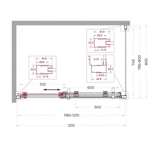 Душевой угол BelBagno Marino 2 AH 1 1200x800 оружейная сталь, прозр.стекло 