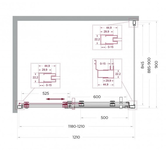 Душевой угол BelBagno Marino 2 AH 1 1200x900 оружейная сталь, прозр.стекло 