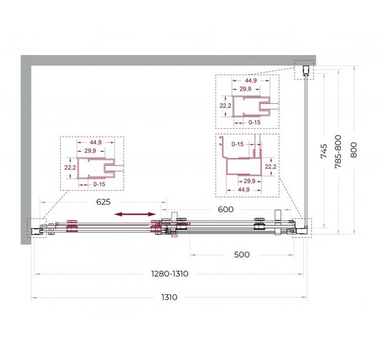 Душевой угол BelBagno Marino 2 AH 1 1300x800 оружейная сталь, прозр.стекло 