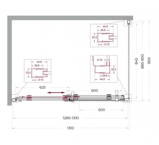Душевой угол BelBagno Marino 2 AH 1 1300x900 хром, прозр.стекло 