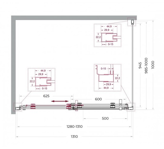 Душевой угол BelBagno Marino 2 AH 1 1300x1000 оружейная сталь, прозр.стекло 