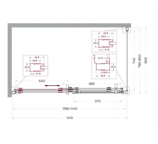 Душевой угол BelBagno Marino 2 AH 1 1400x800 оружейная сталь, прозр.стекло 