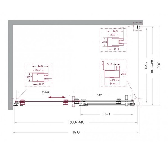 Душевой угол BelBagno Marino 2 AH 1 1400x900 хром, прозр.стекло 
