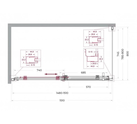 Душевой угол BelBagno Marino 2 AH 1 1500x800 оружейная сталь, прозр.стекло 