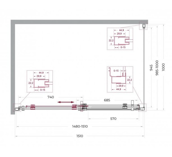 Душевой угол BelBagno Marino 2 AH 1 1500x1000 хром, прозр.стекло 