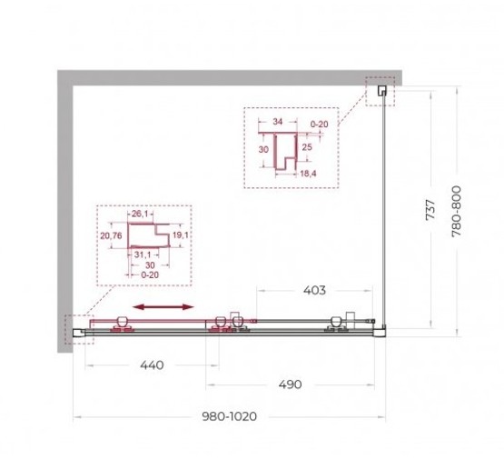 Душевой угол BelBagno Uno 195 AH 1 1000x800 хром, прозр.стекло 