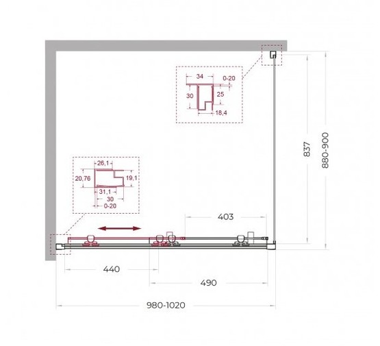 Душевой угол BelBagno Uno 195 AH 1 1000x900 хром, матовое стекло 