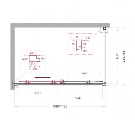 Душевой угол BelBagno Uno 195 AH 1 1100x700 хром, прозр.стекло 