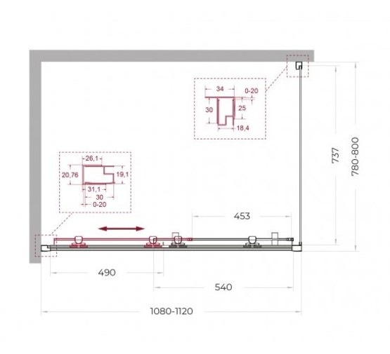 Душевой угол BelBagno Uno 195 AH 1 1100x800 черный, прозр.стекло 