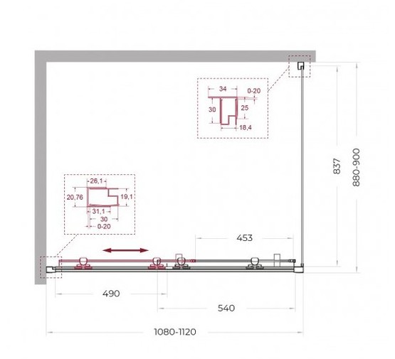 Душевой угол BelBagno Uno 195 AH 1 1100x900 хром, матовое стекло 