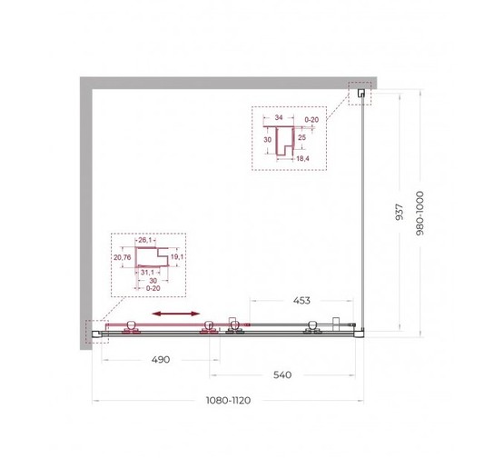 Душевой угол BelBagno Uno 195 AH 1 1100x1000 черный, прозр.стекло 