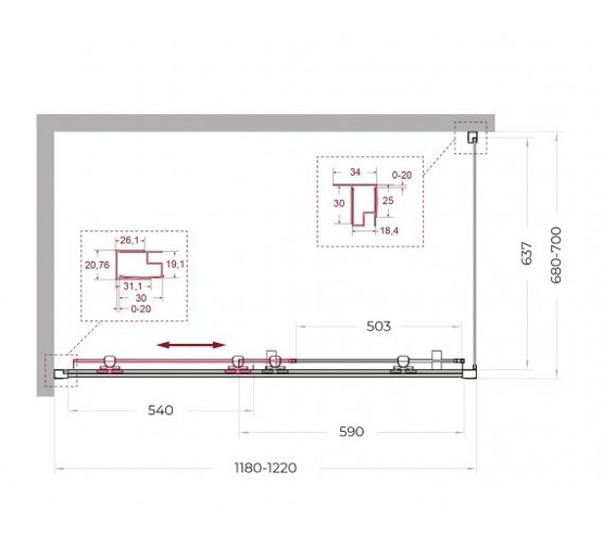 Душевой угол BelBagno Uno 195 AH 1 1200x700 хром, прозр.стекло 