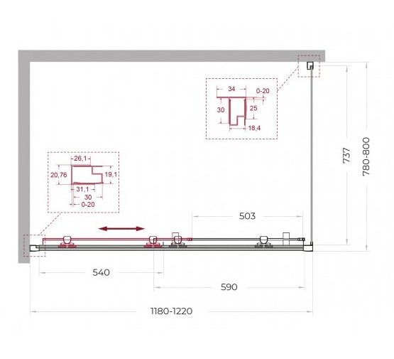 Душевой угол BelBagno Uno 195 AH 1 1200x800 хром, прозр.стекло 
