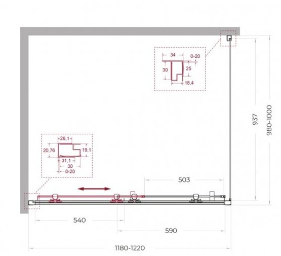 Душевой угол BelBagno Uno 195 AH 1 1200x1000 хром, прозр.стекло 
