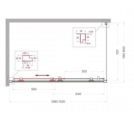 Душевой угол BelBagno Uno 195 AH 1 1300x800 хром, прозр.стекло 