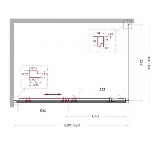 Душевой угол BelBagno Uno 195 AH 1 1300x900 черный, прозр.стекло 