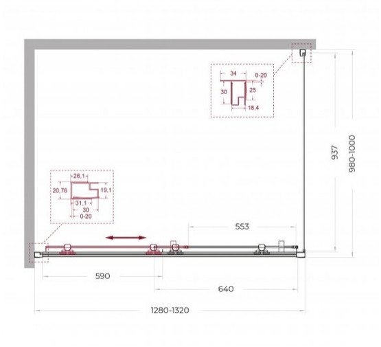 Душевой угол BelBagno Uno 195 AH 1 1300x1000 хром, прозр.стекло 