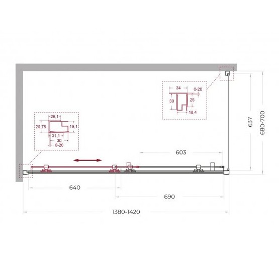 Душевой угол BelBagno Uno 195 AH 1 1400x700 черный, прозр.стекло 