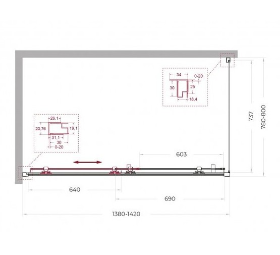 Душевой угол BelBagno Uno 195 AH 1 1400x800 хром, прозр.стекло 