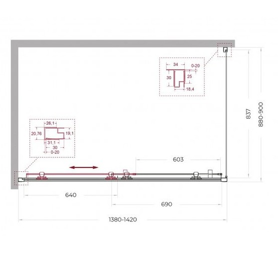 Душевой угол BelBagno Uno 195 AH 1 1400x900 хром, прозр.стекло 