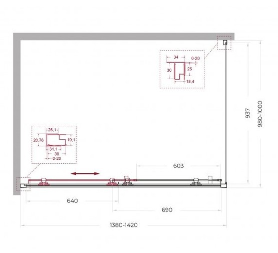 Душевой угол BelBagno Uno 195 AH 1 1400x1000 черный, прозр.стекло 