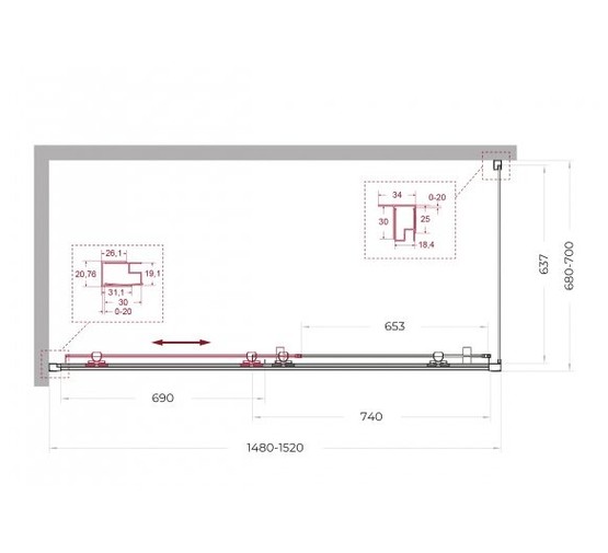 Душевой угол BelBagno Uno 195 AH 1 1500x700 хром, прозр.стекло 