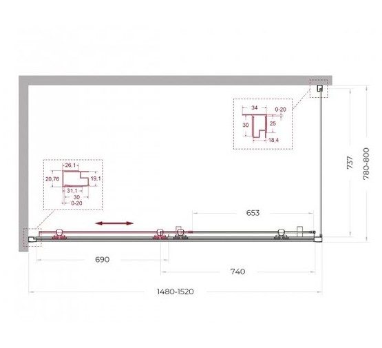 Душевой угол BelBagno Uno 195 AH 1 1500x800 хром, прозр.стекло 